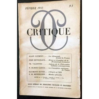 1. Critique n°93 Revue générale des publications françaises et étrangères Février 1954