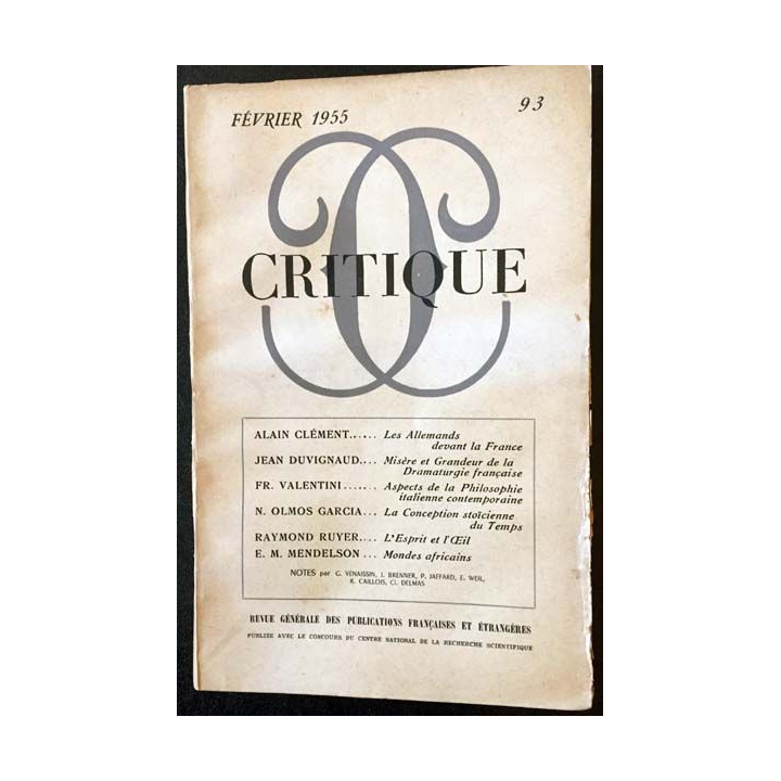 1. Critique n°93 Revue générale des publications françaises et étrangères Février 1954