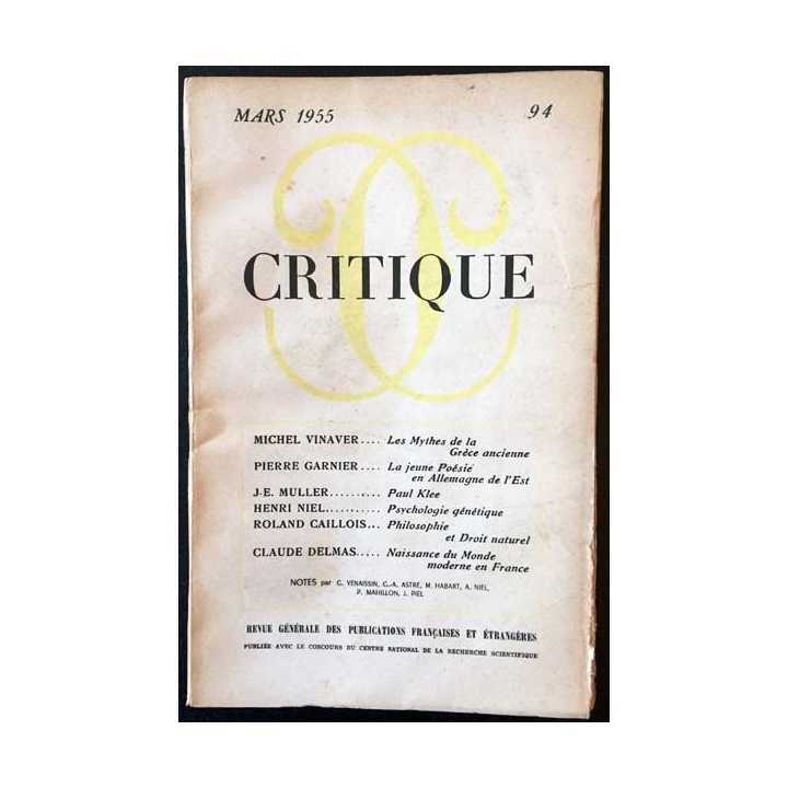 1. Critique n°94 Revue générale des publications françaises et étrangères Mars 1955