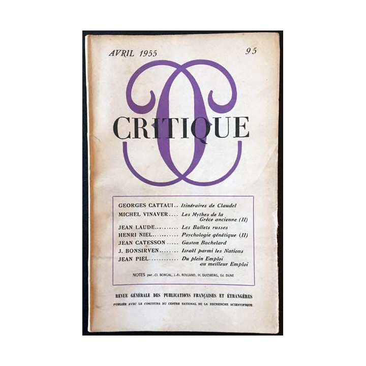 1. Critique n°95 Revue générale des publications françaises et étrangères Avril 1955