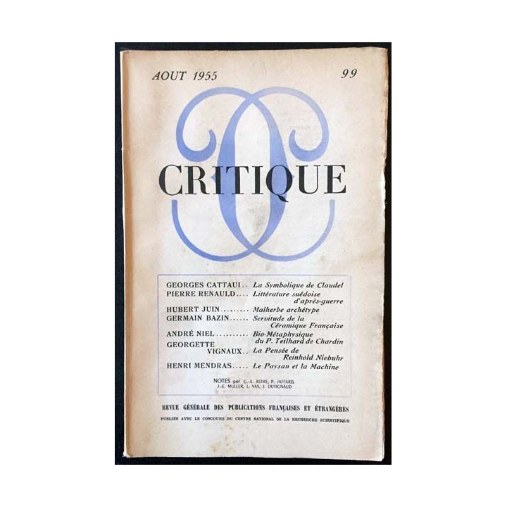 1. Critique n°99 Revue générale des publications françaises et étrangères Aout 1955
