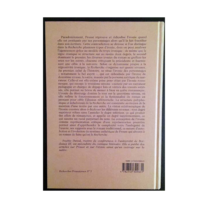 1. L'ironie proustienne - La vision stéréoscopique de Sophie Duval aux éditions Honoré Champion