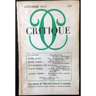 1. Critique n°103 Revue générale des publications françaises et étrangères Décembre 1955 aux éditions de Minuit