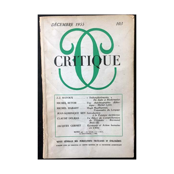 1. Critique n°103 Revue générale des publications françaises et étrangères Décembre 1955 aux éditions de Minuit