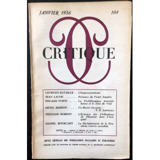 1. Critique n°104 Revue générale des publications françaises et étrangères Janvier 1956 aux éditions de Minuit