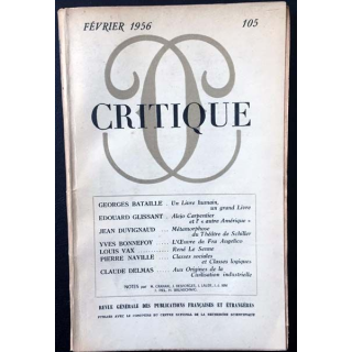 1. Critique n°105 Revue générale des publications françaises et étrangères Février 1956 aux éditions de Minuit