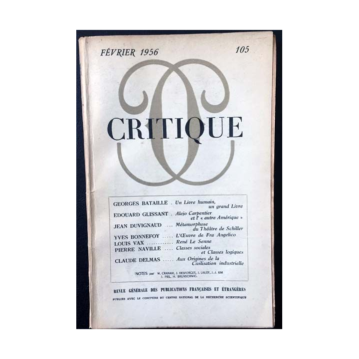 1. Critique n°105 Revue générale des publications françaises et étrangères Février 1956 aux éditions de Minuit