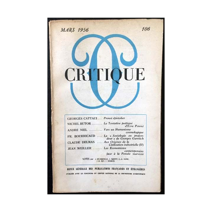 1. Critique n°106 Revue générale des publications françaises et étrangères Mars 1956 aux éditions de Minuit