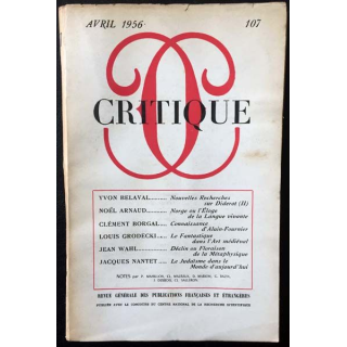 1. Critique n°107 Revue générale des publications françaises et étrangères Avril 1956 aux éditions de Minuit