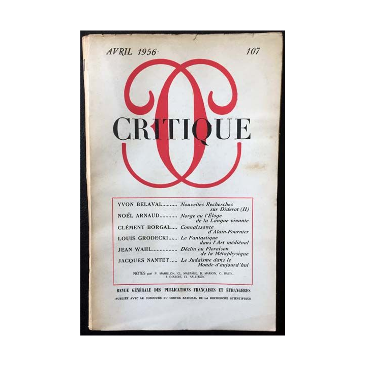 1. Critique n°107 Revue générale des publications françaises et étrangères Avril 1956 aux éditions de Minuit