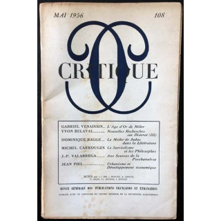 1. Critique n°108 Revue générale des publications françaises et étrangères Mai 1956 aux éditions de Minuit
