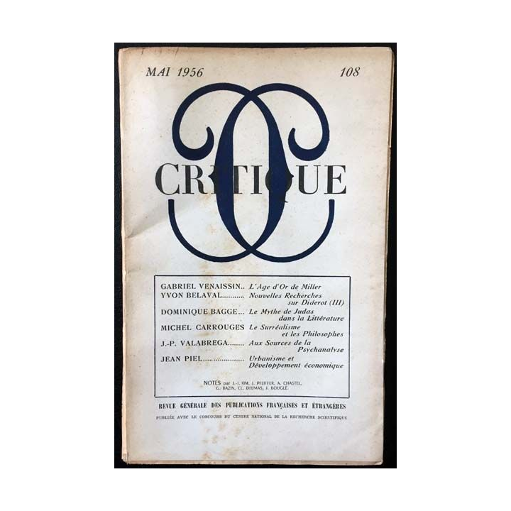 1. Critique n°108 Revue générale des publications françaises et étrangères Mai 1956 aux éditions de Minuit