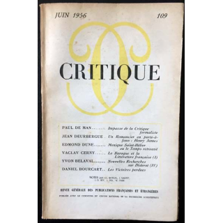1. Critique n°109 Revue générale des publications françaises et étrangères Juin 1956 aux éditions de Minuit