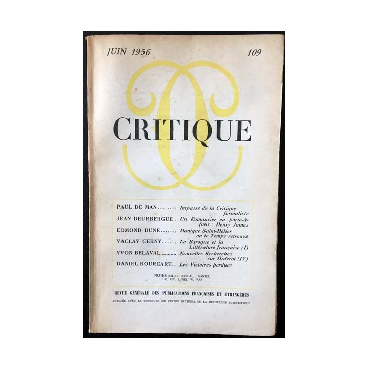 1. Critique n°109 Revue générale des publications françaises et étrangères Juin 1956 aux éditions de Minuit