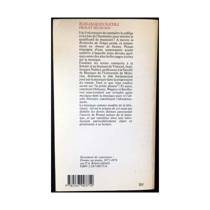 1. Proust musicien de Jean-Jacques Nattiez aux éditions Christian Bourgois