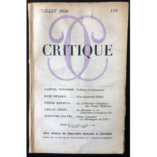 1. Critique n°110 Revue générale des publications françaises et étrangères Juillet 1956 aux éditions de Minuit