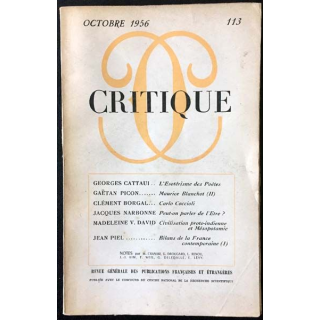 1. Critique n°113 Revue générale des publications françaises et étrangères Octobre 1956 aux éditions de Minuit