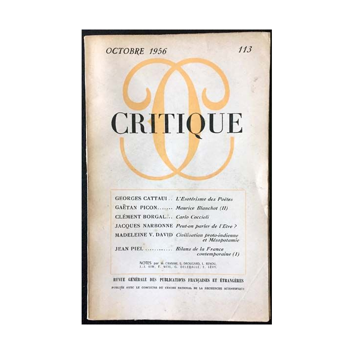 1. Critique n°113 Revue générale des publications françaises et étrangères Octobre 1956 aux éditions de Minuit