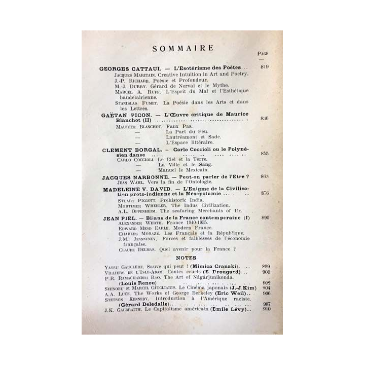 1. Critique n°113 Revue générale des publications françaises et étrangères Octobre 1956 aux éditions de Minuit