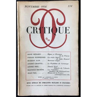 1. Critique n°114 Revue générale des publications françaises et étrangères Novembre 1956 aux éditions de Minuit