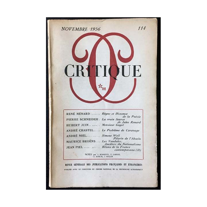 1. Critique n°114 Revue générale des publications françaises et étrangères Novembre 1956 aux éditions de Minuit