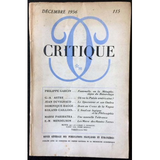 1. Critique n°115 Revue générale des publications françaises et étrangères Décembre 1956 aux éditions de Minuit