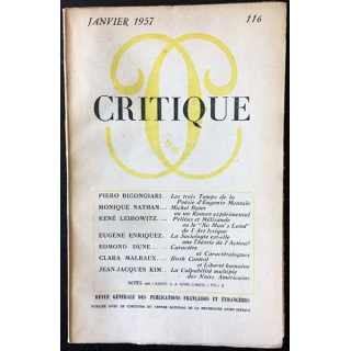 1. Critique n°116 Revue générale des publications françaises et étrangères Janvier 1957 aux éditions de Minuit