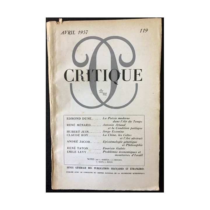 1. Critique n°119 Revue générale des publications françaises et étrangères Avril 1957 aux éditions de Minuit