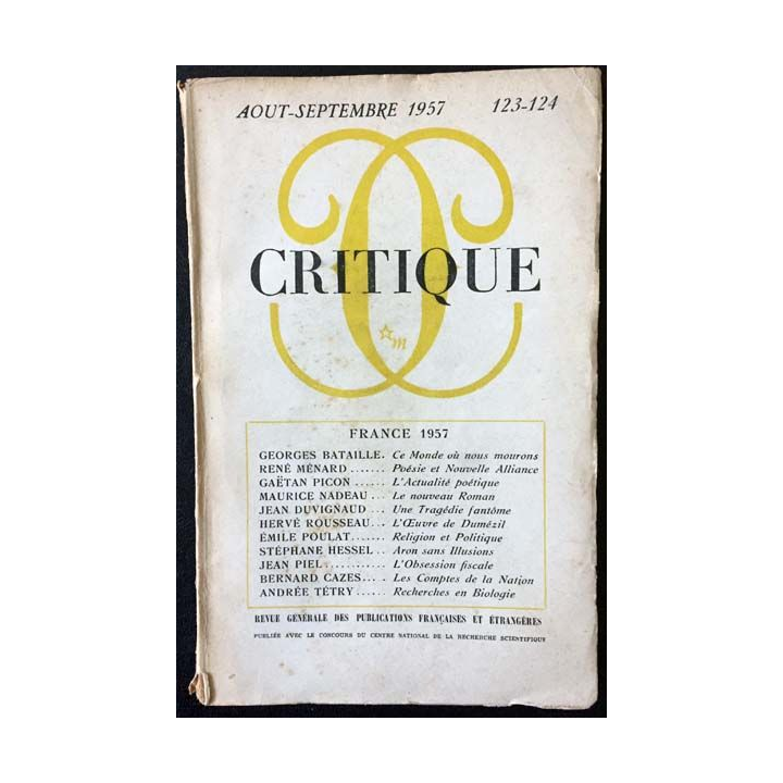 1. Critique n°123-124 Revue générale des publications françaises et étrangères Aout-Septembre 1957
