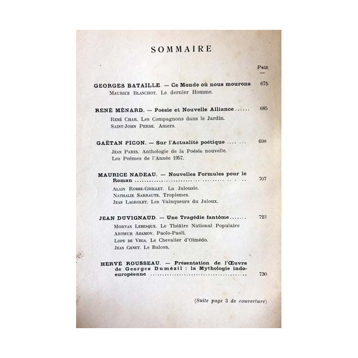 1. Critique n°123-124 Revue générale des publications françaises et étrangères Aout-Septembre 1957