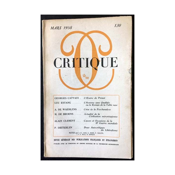 1. Critique n°130 Revue générale des publications françaises et étrangères Mars 1958 aux éditions de Minuit