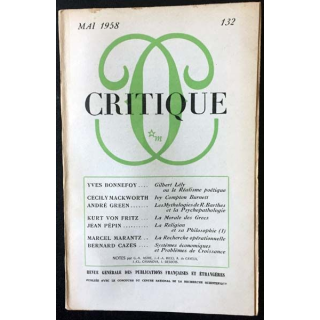 1. Critique n°132 Revue générale des publications françaises et étrangères Mai 1958 aux éditions de Minuit