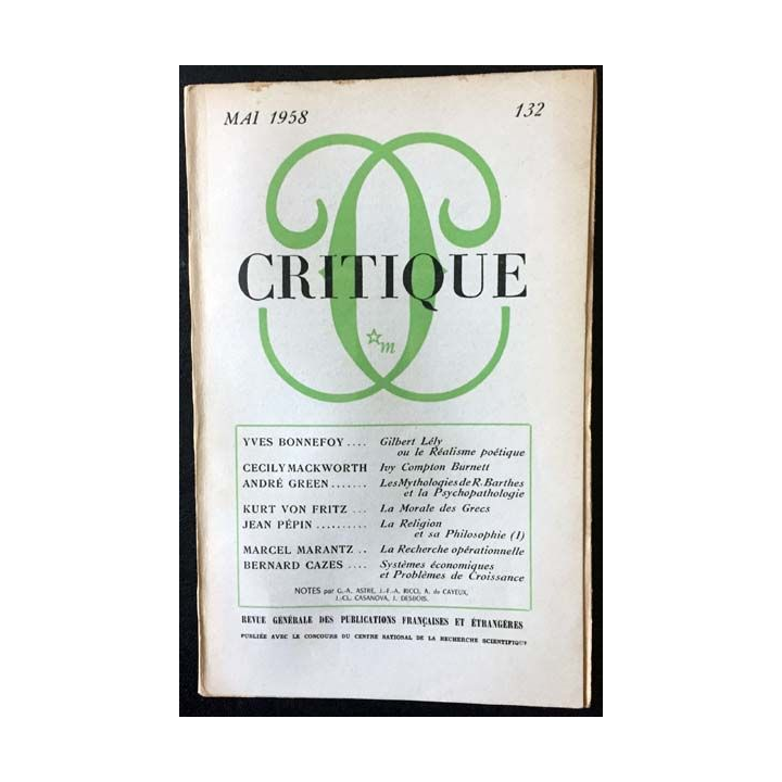 1. Critique n°132 Revue générale des publications françaises et étrangères Mai 1958 aux éditions de Minuit