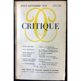1. Critique n°135-136 Revue générale des publications françaises et étrangères Aout-Septembre 1958