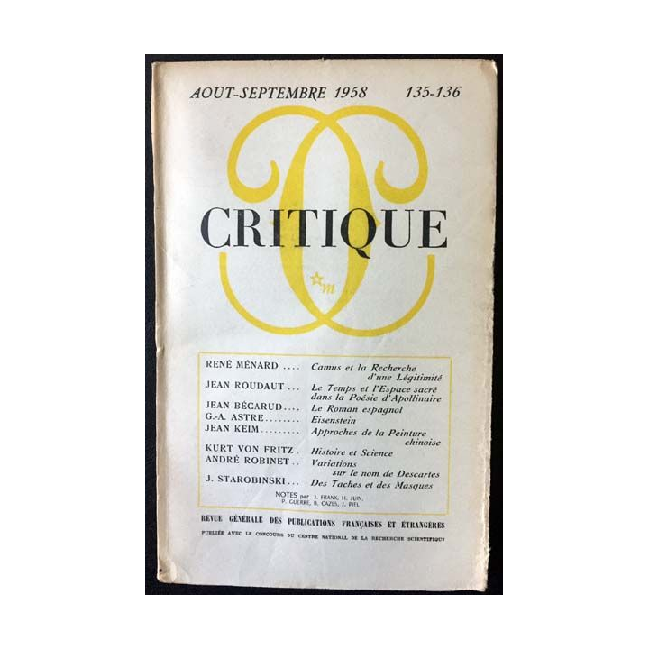 1. Critique n°135-136 Revue générale des publications françaises et étrangères Aout-Septembre 1958