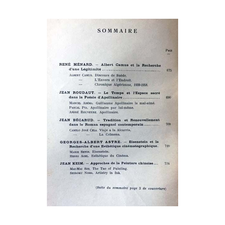 1. Critique n°135-136 Revue générale des publications françaises et étrangères Aout-Septembre 1958