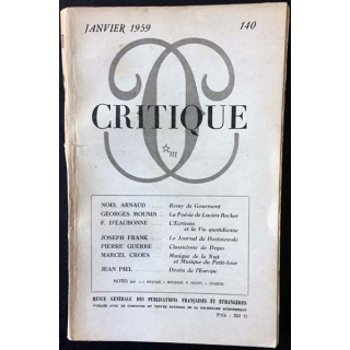1. Critique n°140 Revue générale des publications françaises et étrangères Janvier 1959 aux éditions de Minuit