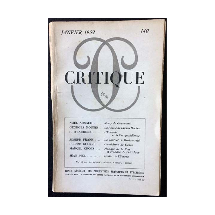 1. Critique n°140 Revue générale des publications françaises et étrangères Janvier 1959 aux éditions de Minuit
