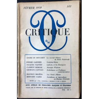 1. Critique n°141 Revue générale des publications françaises et étrangères Février 1959 aux éditions de Minuit