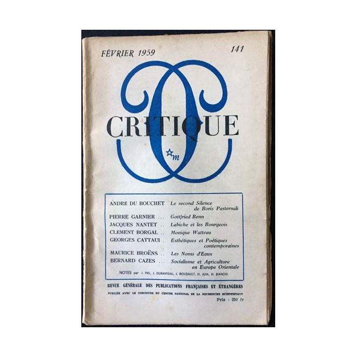 1. Critique n°141 Revue générale des publications françaises et étrangères Février 1959 aux éditions de Minuit