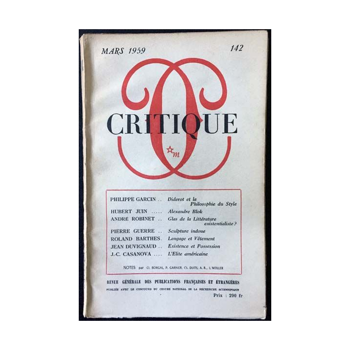 1. Critique n°142 Revue générale des publications françaises et étrangères Mars 1959 aux éditions de Minuit
