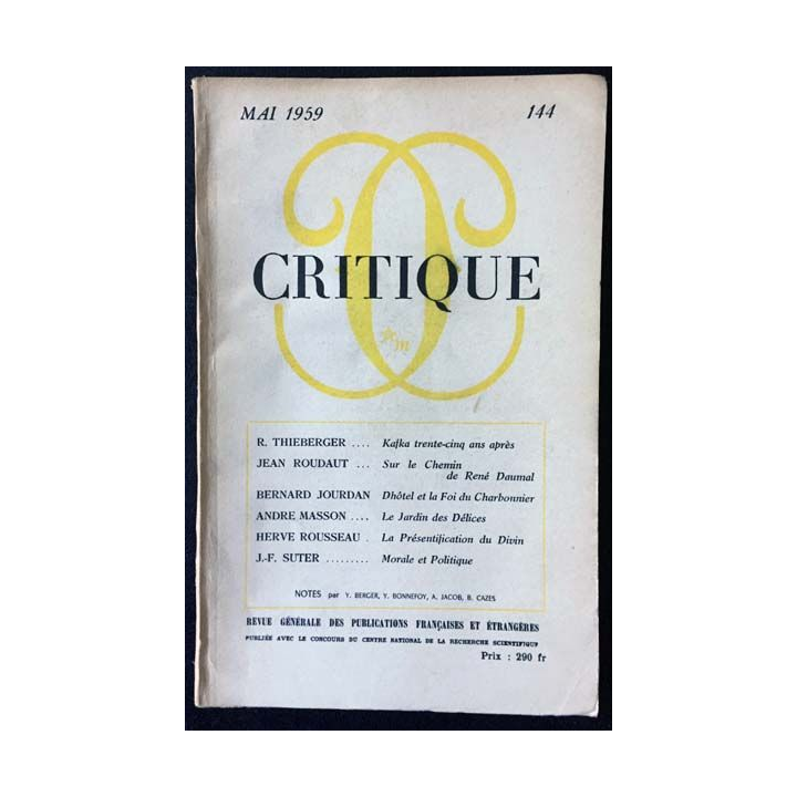 1. Critique n°144 Revue générale des publications françaises et étrangères Mai 1959 aux éditions de Minuit