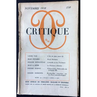 1. Critique n°150 Revue générale des publications françaises et étrangères Novembre 1959 aux éditions de Minuit