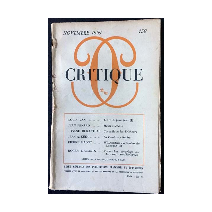 1. Critique n°150 Revue générale des publications françaises et étrangères Novembre 1959 aux éditions de Minuit
