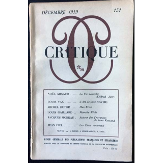 1. Critique n°151 Revue générale des publications françaises et étrangères Décembre 1959 aux éditions de Minuit