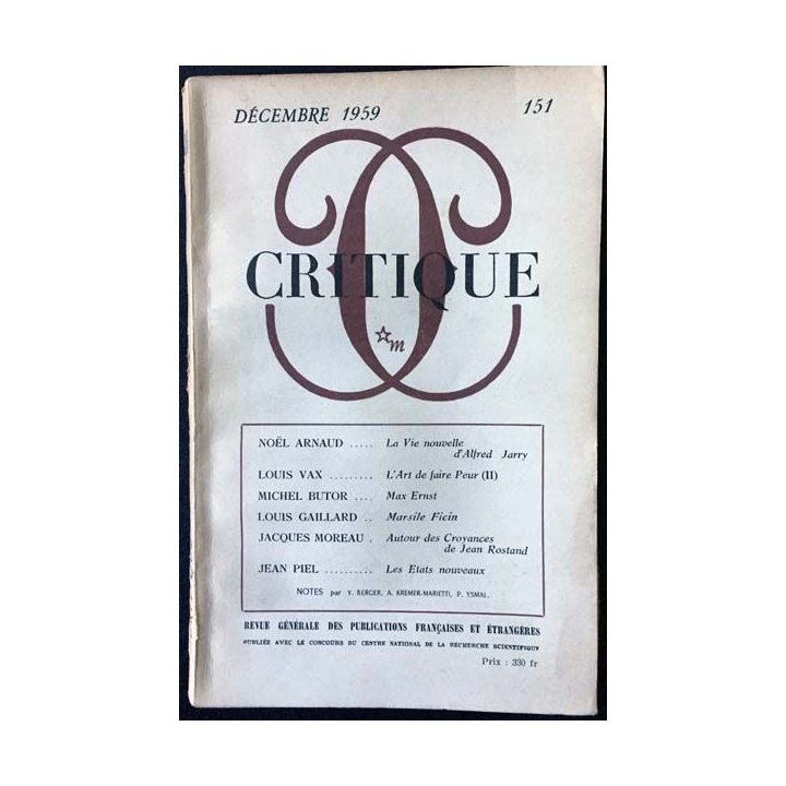 1. Critique n°151 Revue générale des publications françaises et étrangères Décembre 1959 aux éditions de Minuit