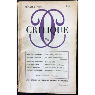 1. Critique n°153 Revue générale des publications françaises et étrangères Février 1960 aux éditions de Minuit