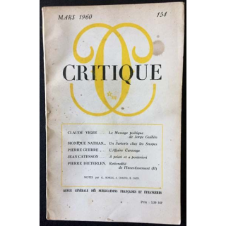 1. Critique n°154 Revue générale des publications françaises et étrangères Mars 1960 aux éditions de Minuit