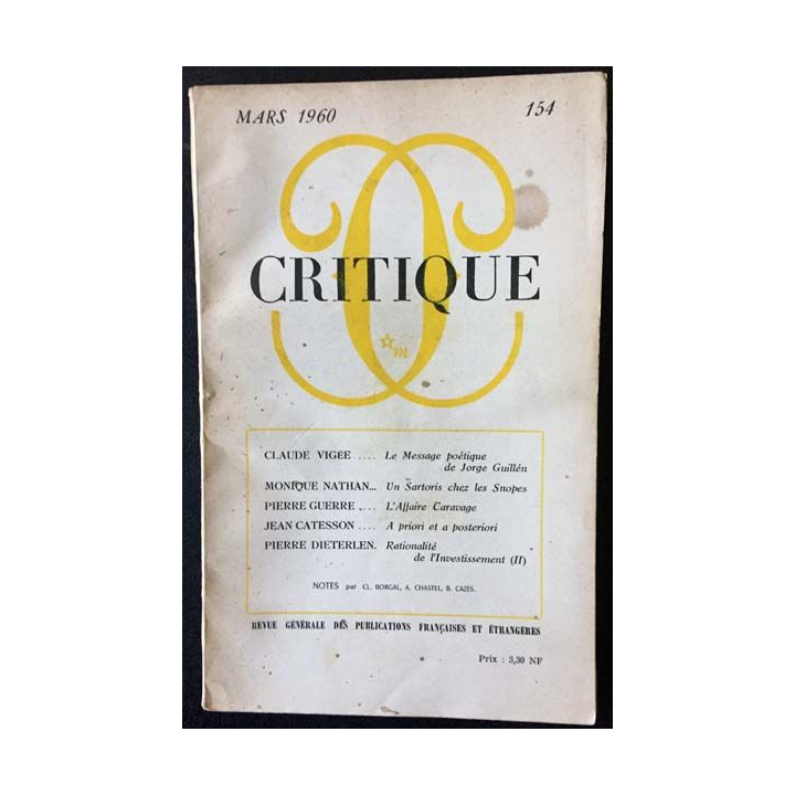 1. Critique n°154 Revue générale des publications françaises et étrangères Mars 1960 aux éditions de Minuit