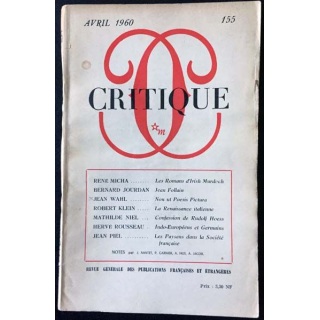 1. Critique n°155 Revue générale des publications françaises et étrangères Avril 1960 aux éditions de Minuit